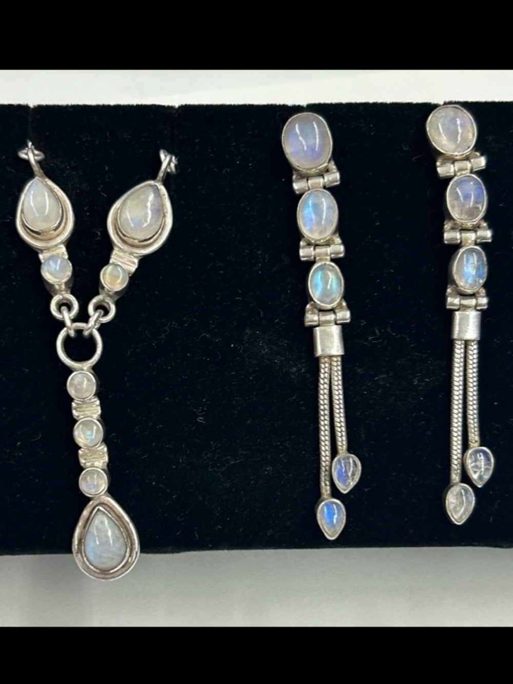 Bundle vintage sterling silver moonstone necklace earrings lot jewelry set